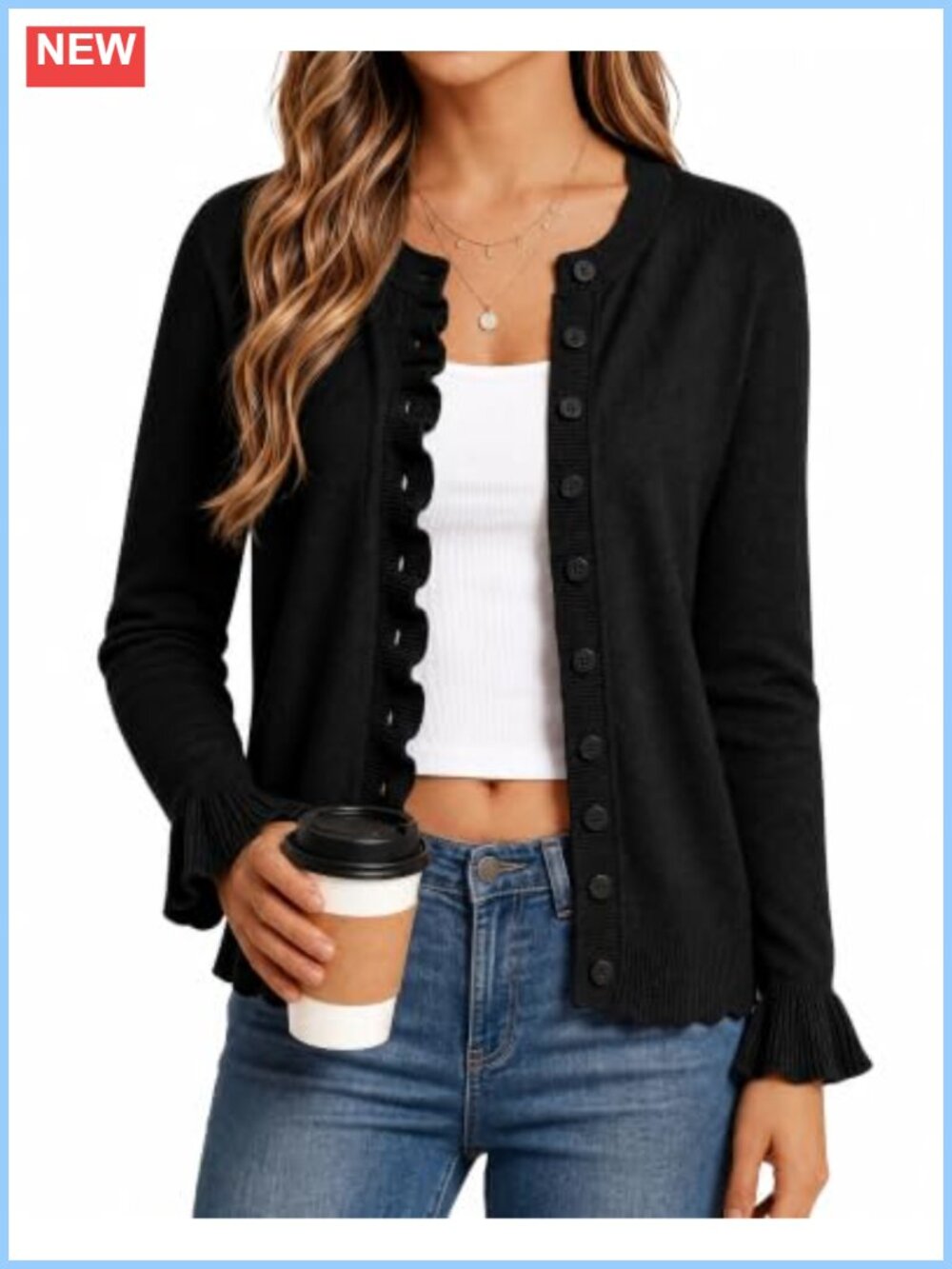 Women's Long Sleeve Cardigan Sweater Crew Neck Button Down Knit Open Front